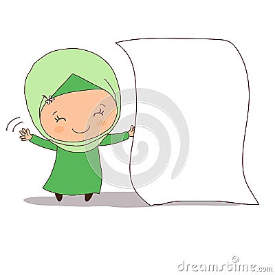 Muslim girl with a sheet of white paper Vector Illustration