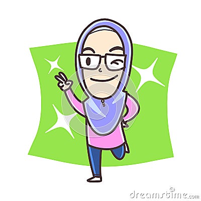 Muslim girl showing peace sign Stock Photo