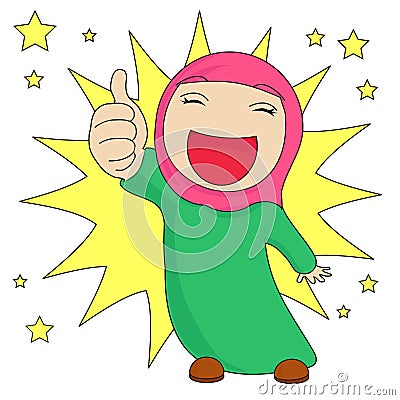 Muslim girl showing thumbs up Vector Illustration