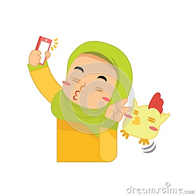 muslim girl taking a selfie. Vector illustration decorative design Vector Illustration