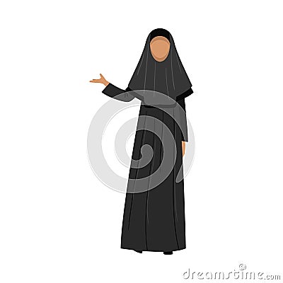 Muslim girl in a traditional ethnic black himar. Vector illustration in flat cartoon style. Vector Illustration