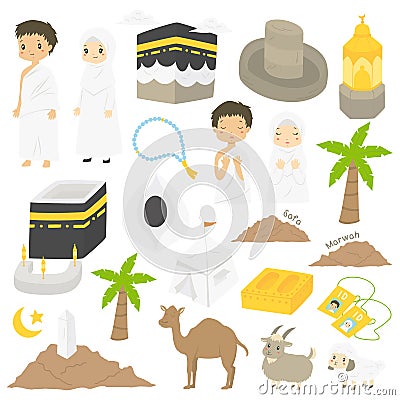 Muslim Hajj and Umrah vector collection Vector Illustration