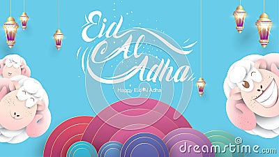 Eid al-Adha handwritten design with fun concept and pastel color Vector Illustration