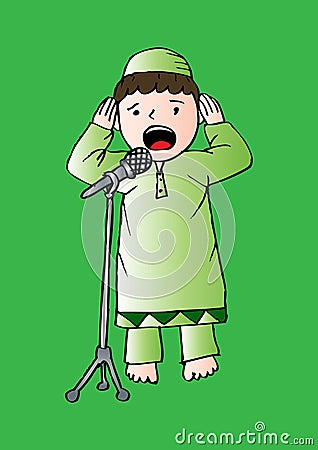 Muslim kid adzan Vector Illustration