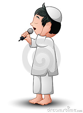 Muslim kid azan isolated on white background Vector Illustration