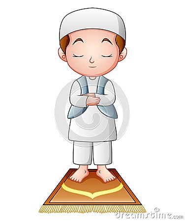 Muslim kid praying isolated on white background Vector Illustration