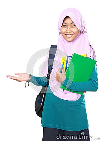 Muslim kid student presenting Stock Photo