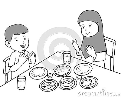 Muslim Kids having meal Vector Illustration