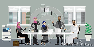 Muslim male and female in the workplace Vector Illustration