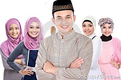 Muslim male and woman group Stock Photo