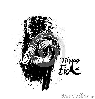 Muslim man hugging and wishing to each other on occasion of Eid Vector Illustration