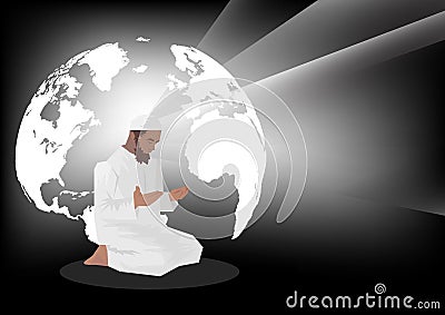 Muslim man praying on black background Stock Photo