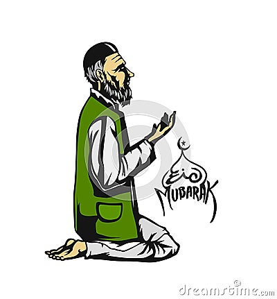 Muslim man praying Namaz, Islamic Prayer - Hand Drawn Sketch Vector Illustration