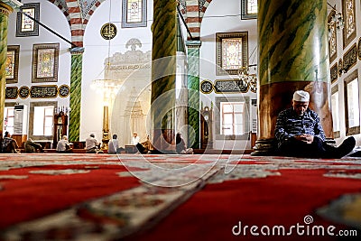 Muslim man sleeping in a mosque in Trabzon Editorial Stock Photo