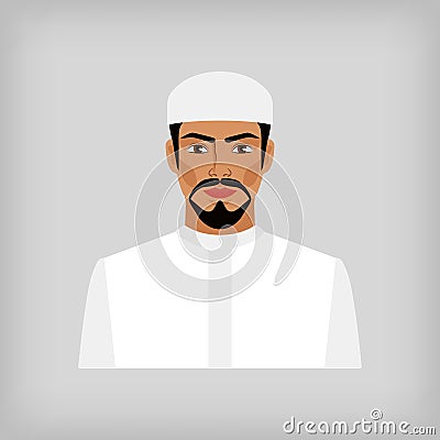 Muslim man in traditional white clothes Vector Illustration