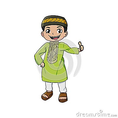 Muslim mascot and background thumb pose Vector Illustration