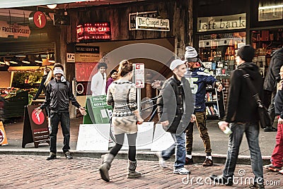 2 Muslim Men At Pike Market Giving Free Hugs Editorial Stock Photo