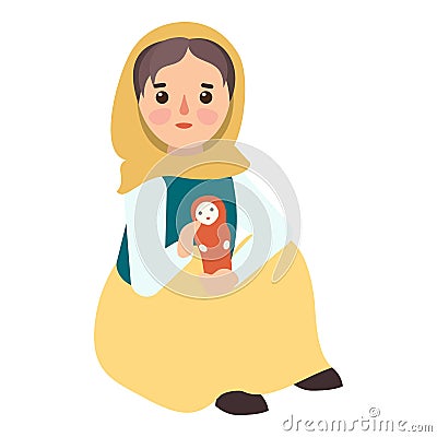 Muslim migrant girl icon, flat style Vector Illustration