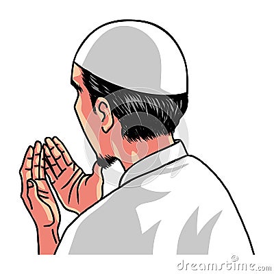 Muslim Moslem Man Pray Prayer Dua Drawing Cartoon Vector Vector Illustration