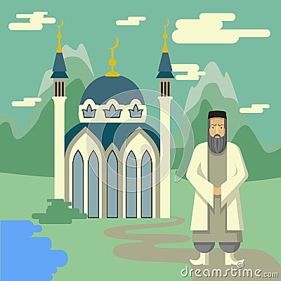 Muslim and mosque. Vector Illustration