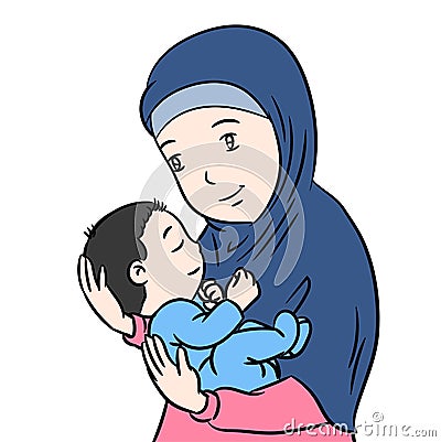 Muslim Mother and Son isolated Cartoon -Vector Illustration Vector Illustration