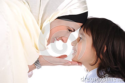 Muslim mother and son loving Stock Photo