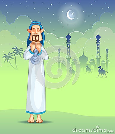 Muslim offering namaaz on Eid Vector Illustration