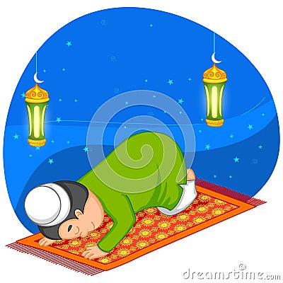 Muslim offering namaaz on Eid Vector Illustration