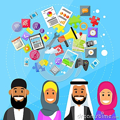 Muslim People Diverce Ethnic Arabic Man and Woman Vector Illustration