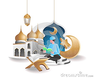 Muslim Reading the quran the concept of Ramadan kareem illustration Vector Illustration