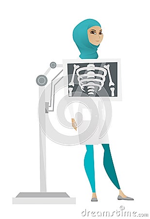 Muslim roentgenologist during x ray procedure. Vector Illustration