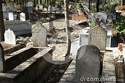 Muslim tombstones in graveyard. Editorial Stock Photo