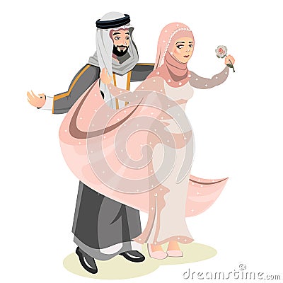 Muslim wedding, bride and groom Vector Illustration