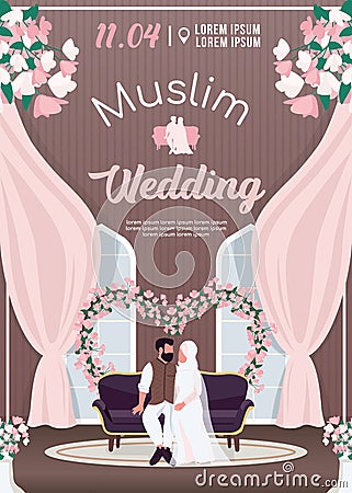 Muslim wedding ceremony invitation flat vector template Stock Photo