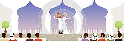 Muslim wedding ceremony, newlyweds and their guests horizontal vector Illustration Vector Illustration