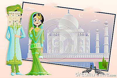 Muslim Wedding Couple Vector Illustration