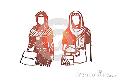 Muslim woman, Arab, Islam, hijab concept. Hand drawn isolated vector. Vector Illustration