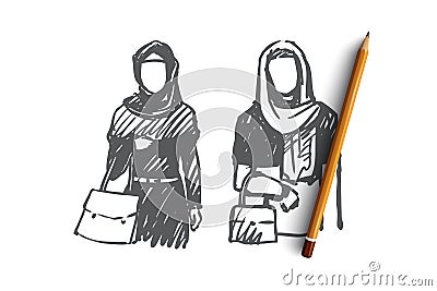 Muslim woman, Arab, Islam, hijab concept. Hand drawn isolated vector. Vector Illustration