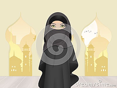 Muslim woman with burqa Cartoon Illustration