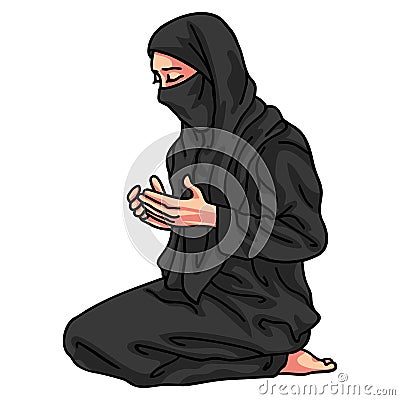 Muslim Woman Girl Lady Islam Islamic Pray Prayer Dua Drawing Cartoon Vector Vector Illustration