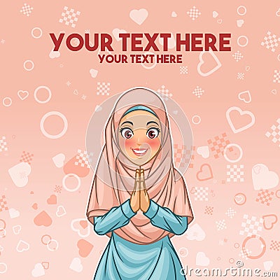 Muslim woman greeting with welcoming hands Vector Illustration