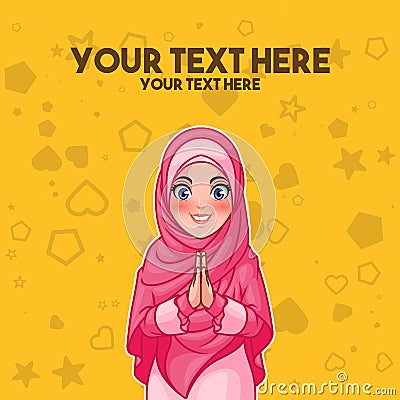 Muslim woman greeting with welcoming hands Vector Illustration