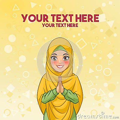 Muslim woman greeting with welcoming hands Vector Illustration