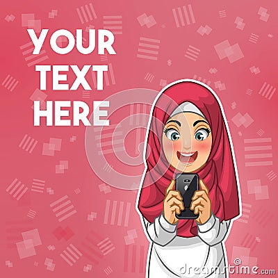 Muslim woman happy while looking her smartphone vector illustration Vector Illustration