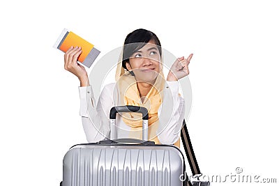Muslim woman looking up to copyspace Stock Photo