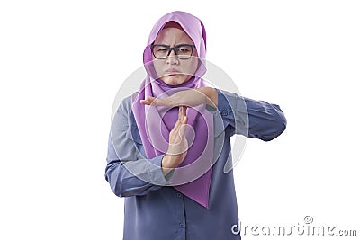 Muslim Woman Making Time Out Gesture Stock Photo