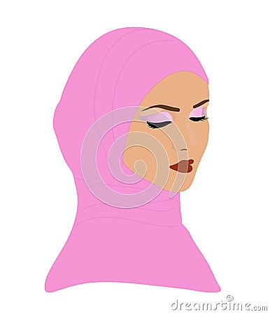 A muslim woman in a pink raft Vector Illustration