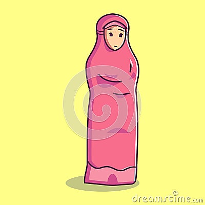 Muslim woman praying. Cartoon style illustration Vector Illustration