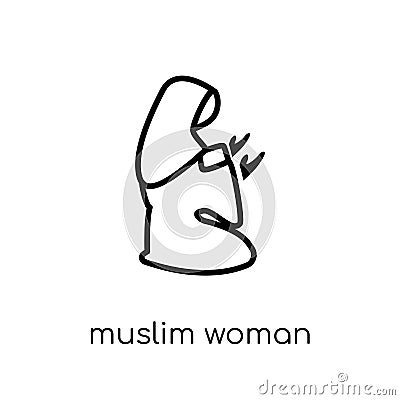 Muslim Woman Praying icon. Trendy modern flat linear vector Muslim Woman Praying icon on white background from thin line Religion Vector Illustration