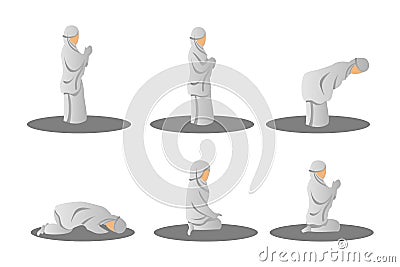 Muslim woman praying position step guide instructions illustration design vector Cartoon Illustration